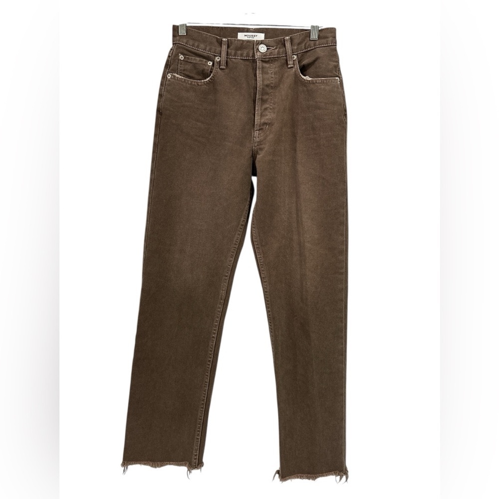 MOUSSY Vintage Emery Wide Straight Raw Hem Button Fly Jeans in Brown - 28 - Picture 5 of 15